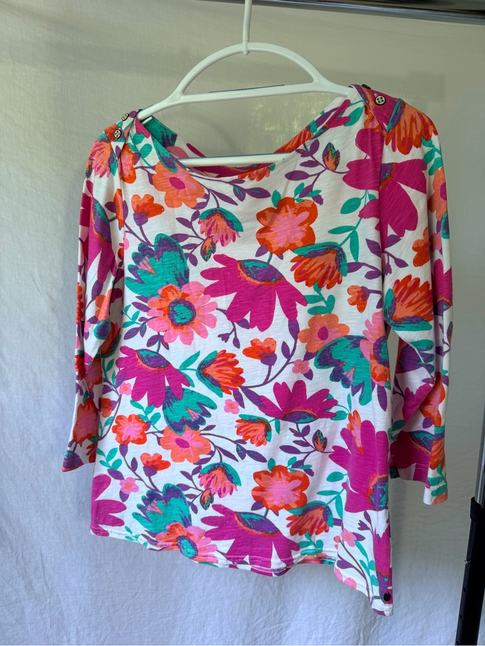 Hatley Bright Floral Scoop Neck Top in Pink, Teal & Orange